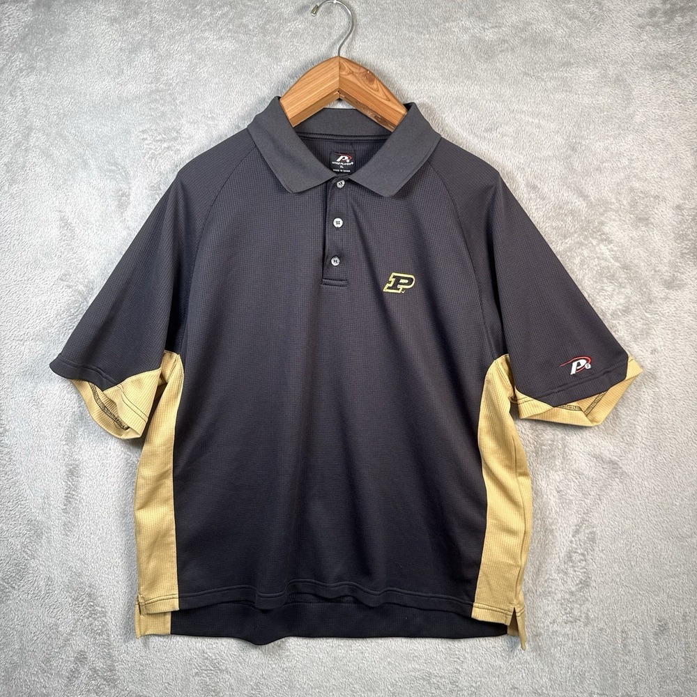Pro Player Purdue Boilermakers Polo Shirt Mens XL Black Gold Performance Golf